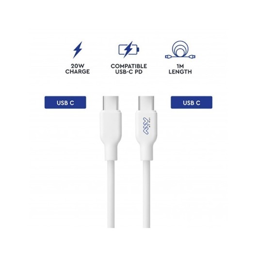 Cable Cargador Usb "C" Salida "C" 20W 1 Metro Blanco