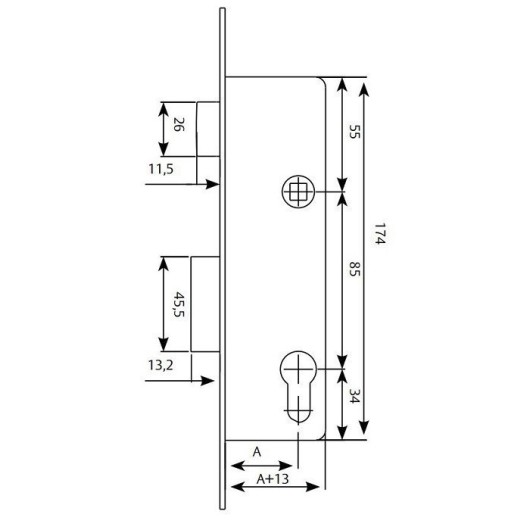 Cerradura Puerta Metalica Serie 2210 2210-25 Mm Inox