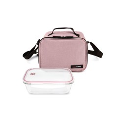 Bolsa Porta Alimentos On The Go Rosa + Contenedor Vidrio 0,8