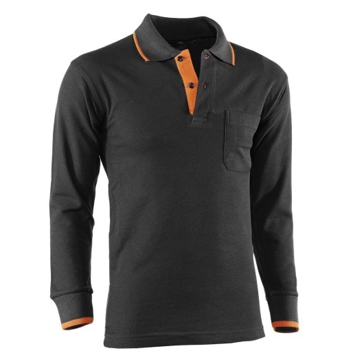 Polo Manga Larga Top Range Negro / Naranja Talla S