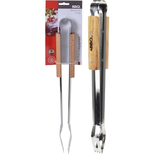 Pinza Barbacoa Inox Mango Madera Qfplus 40 ,5 Cm