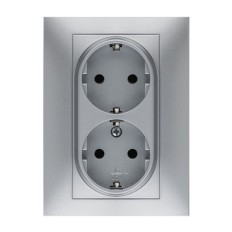 Base Enchufe Elec 16A-250V Doble Schuko Tt Empotrar Abs Alum