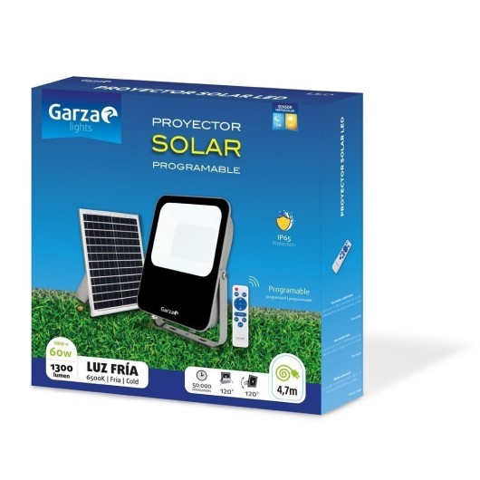 Proyector Led Ext. 60W 6500K Solar Con Mando Garza