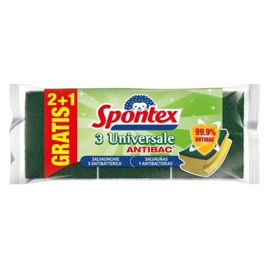 Estropajo Fibra / Salvauas (2+1 Uds) Antibacterias Spontex