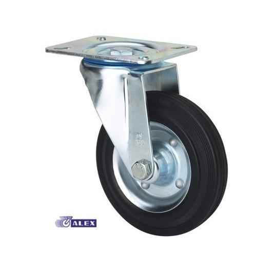 Rueda Gir 125Mm 2-0227 Pl.106X086 140Kg.Liso Gom Neg Zv Bs A