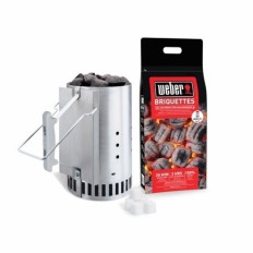Set Chimenea Encendido + Briquetas + Pastillas Weber 28 Cm