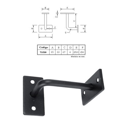 Soporte Pasamanos Atornillar Negro 67Mm Placa Rectangular Imex El Zorro