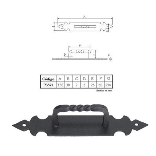 Tirador Salomonico Negro Placa 150X30Mm Imex El Zorro