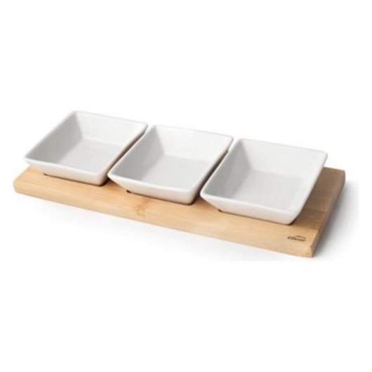 Bandeja Aperitivos Base Bambu 3 Cuencos 28 X 10 Cm Lacor