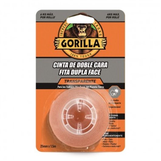 Cinta Doble Cara Gorilla 1,5 M X 25 Mm Transparente Gorilla