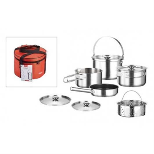 Bateria Inox Apilable 5P + 2Tapas Con Bolsa Transporte