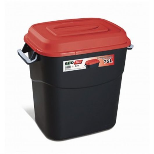 Contenedor Bas. 75Lt Asas/Tapa Pp Negro T/Roja 411006 Tayg