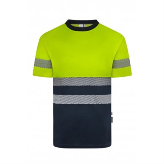 Camiseta Av Marino / Amarillo Fluor Cinta Segmentada Talla Xxl Velilla