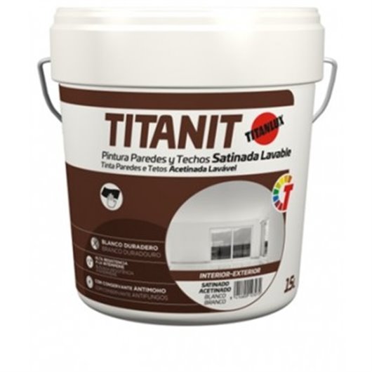 Pintura Plastica Interior Exterior Titanit Satinado 4 L Blanco Titan