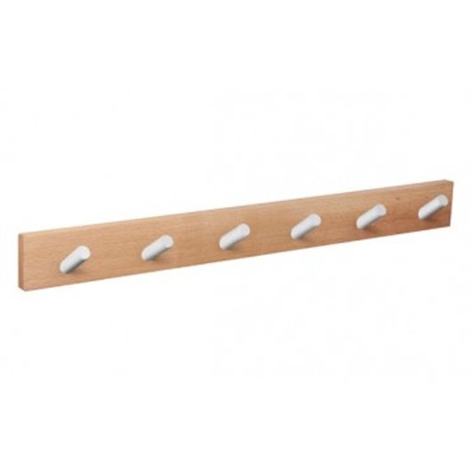 Percha Pared Madera Natural 6 Pomos Inclinados Blancos Nesu