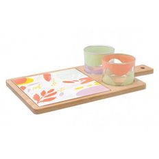 Tabla Aperitivo Bambu/Ceramica Con Mango 2 Bols Ka 2 Bols Cr
