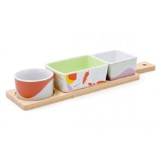 Tabla Aperitivo Bambu Con Mango 3 Cuencos Kaleido 3 Cuencos