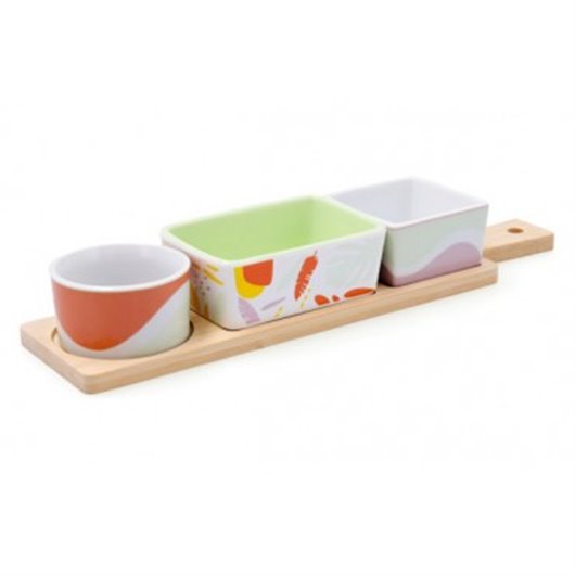 Tabla Aperitivo Bambu Con Mango 3 Cuencos Kaleido 3 Cuencos