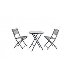 Mesa Acero 60 Cm + 2 Sillas Plegables Gris Antracita Import