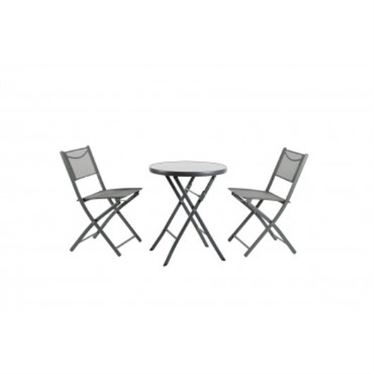 Mesa Acero 60 Cm + 2 Sillas Plegables Gris Antracita Import