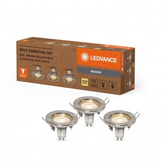 Foco Empotrable Spot Essential Niquel 3 Unid Gu10 2,60W 230Lm 2700K Ip20 Ledvance