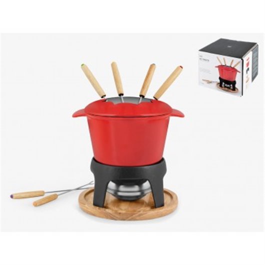 Fondue Hierro Fundido 11 Piezas Roja
