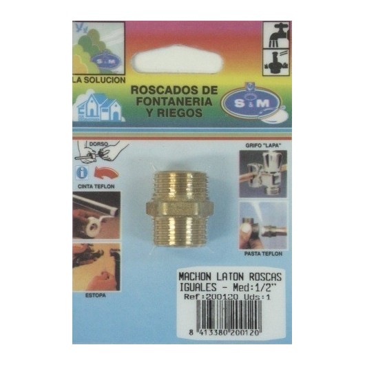 Contrarrosca Fontaneria  Roscas Iguales M-M 1/2" Laton  S M