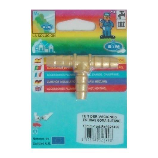 Conector Goma Butano En T 10Mm Estria Goma Laton S M