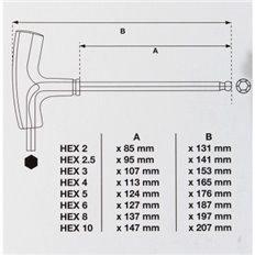 Llave Allen Mango En "T" Punta Larga Con Bola 8 Mm, 137 Mm, 2 Puntas Ironside