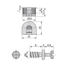 5 mm y pernos D. 6 x 8 mm