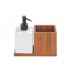 Dosificador Jabon Mera + Portacepillo Bambu, Ceramicamica Blanco Wenko