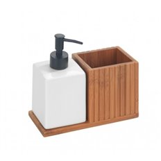 Dosificador Jabon Mera + Portacepillo Bambu, Ceramicamica Blanco Wenko