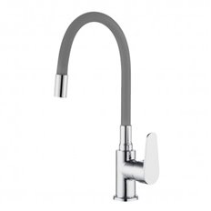 Grifo Cocina Monomando Cao Alto Java Goma Flexible Gris Artic