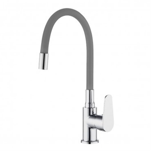 Grifo Cocina Monomando Cao Alto Java Goma Flexible Gris Artic