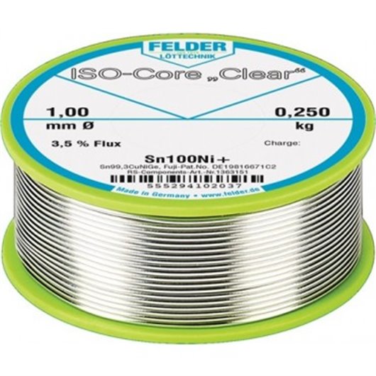Hilo Soldar Sn100Ni+ 1,0Mm-100Gr Iso-Core Clear Felder Felder