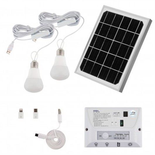 Kit Solar Hidra Bombillas - Panel + Bombillas + Caja De Control. 5,5W 6000K 4,4Ah Ip55 Ip20 Arteconf
