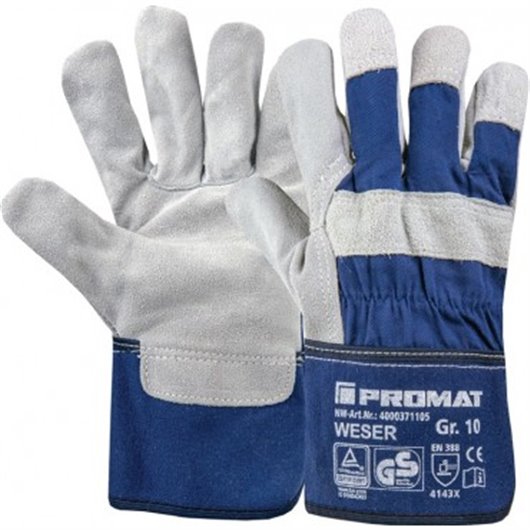 Guante Piel Serraje Vacuno Weser Gris/Azul T 10 Promat