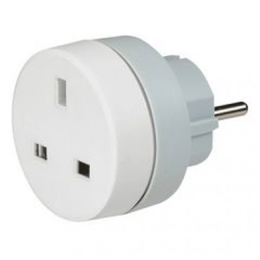 Adaptador Enchufe Viaje 2P+T Blanco Britanico/Europa Legrand