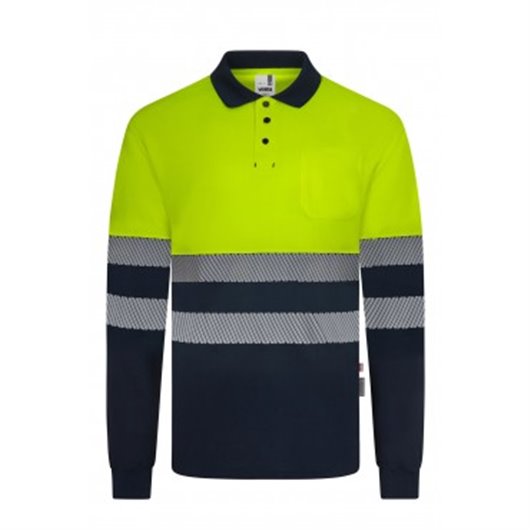 Polo Manga Larga Av Marino / Amarillo Fluor Cinta Segmentada Talla 3Xl Velilla