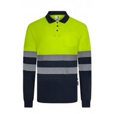 Polo Manga Larga Av Marino / Amarillo Fluor Cinta Segmentada Talla M Velilla