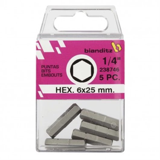 Punta Atornillar Hexagonal 1/4 4X25Mm 5Uds