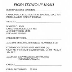 Cadena Industrial 3Mm Bobina 63Mt 10Kg Eslabon Recto Cincado Ciro 10 Kg