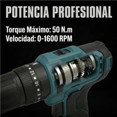 Taladro Percutor 18V, 50Nm Bateria De 2.0 Ah Y Cargador