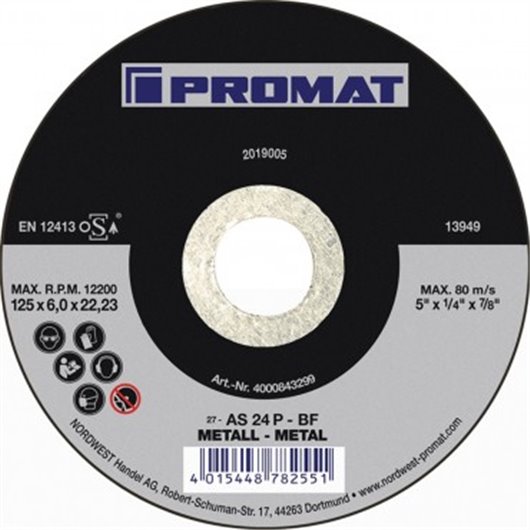 Disco Desbaste Acero 125X6X22,23 Mm Promat