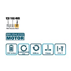Taladro Percutor 18V, 60Nm 2 Baterias De 2.0 Ah Y Cargador