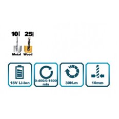 Taladro Atornillador 18 V, 30 Nm Bateria De 2.0 Ah Y Cargado