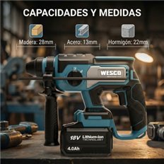 Martillo 18V 2J Bateria De 4.0 Ah Y Cargador Wesco