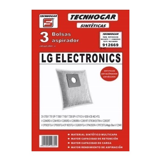 Bolsa Aspirador Sintetico Lg-7000 Thogar 3 Pz