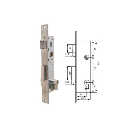 Cerradura Metalica Embutir 25X25Mm 221038Ssi Inox Picaporte/Palanca Deslizante Tesa