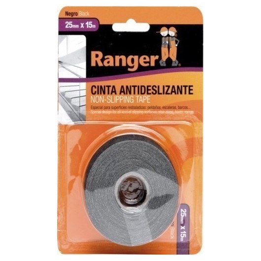 Cinta Antideslizante  25Mmx15Mt Adhesivo  Negro  Ranger